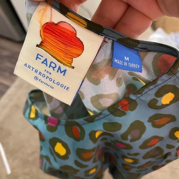 Anthropologie Farm Womens Rio Hanya Puff Sleeve Blouse Leopard Blue Size Medium - Picture 9 of 12